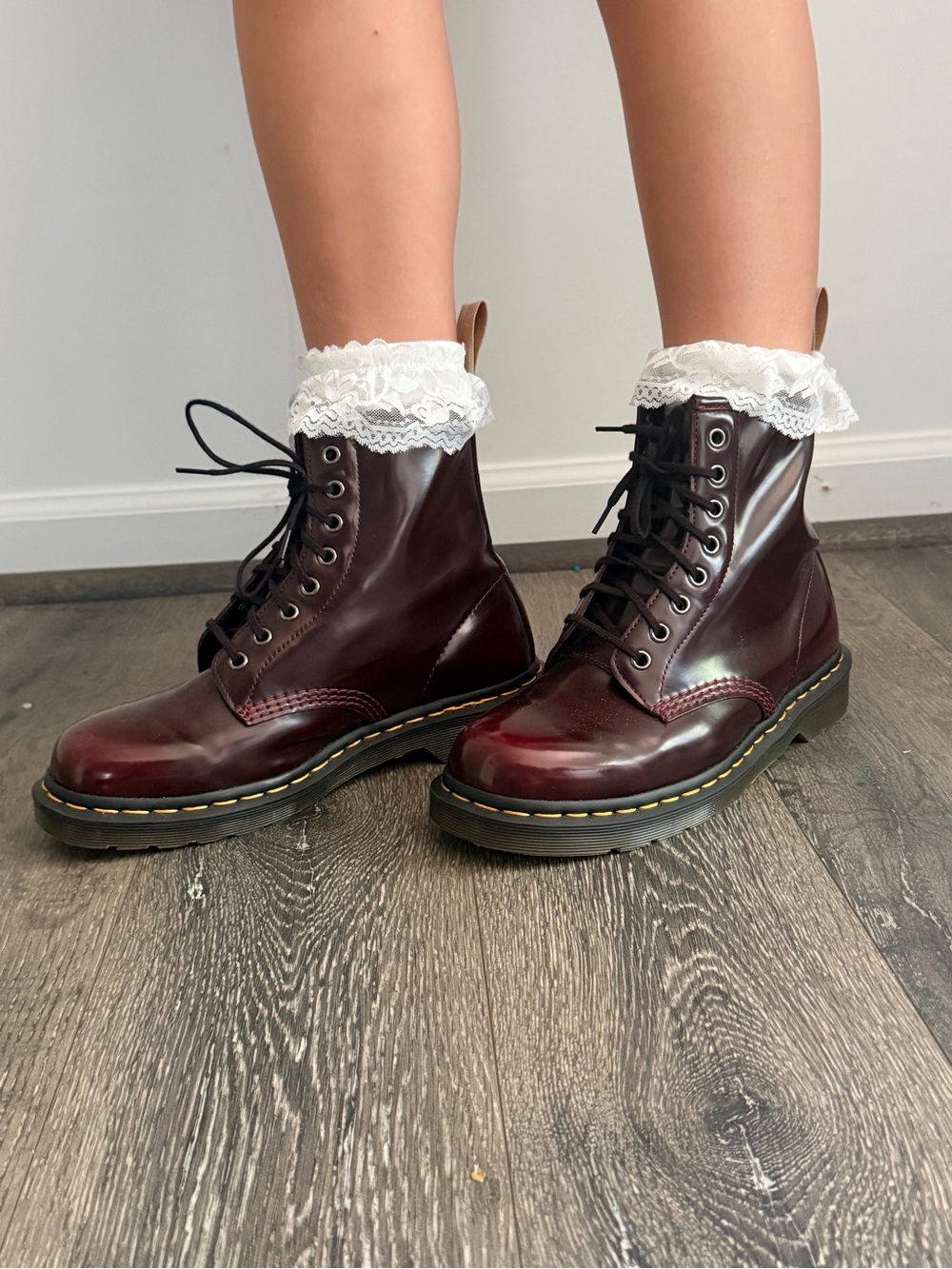 Dr. Martens Women's Burgundy Lace-Up Leather Boots - Picture 3 of 8